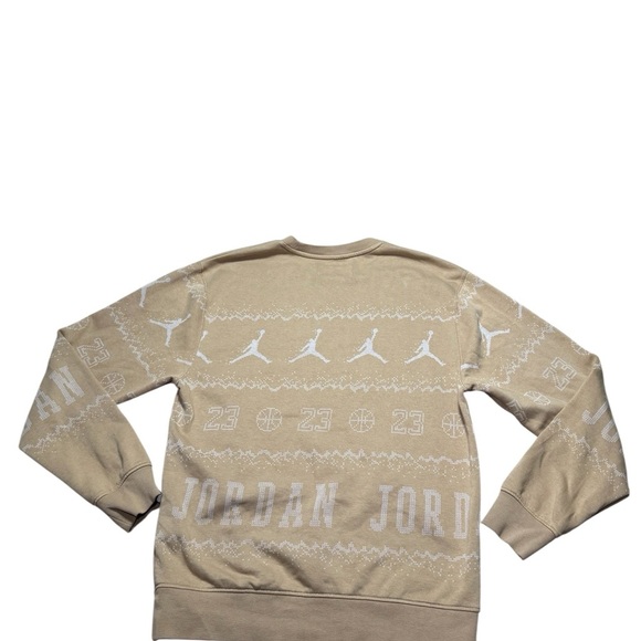 Nike Air Jordan Men’s Small Holiday Fleece Crew Sweater Beige - Picture 6 of 6